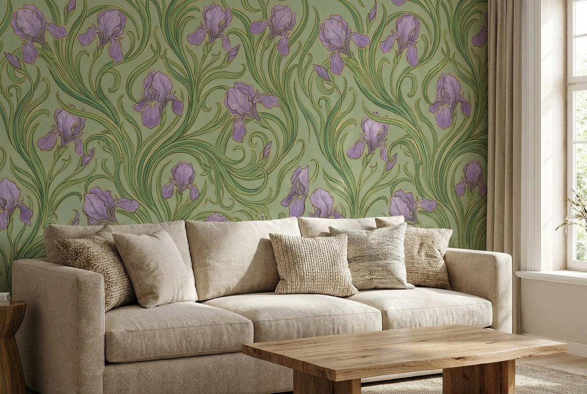 Papier peint mural Art Nouveau Iris Violets