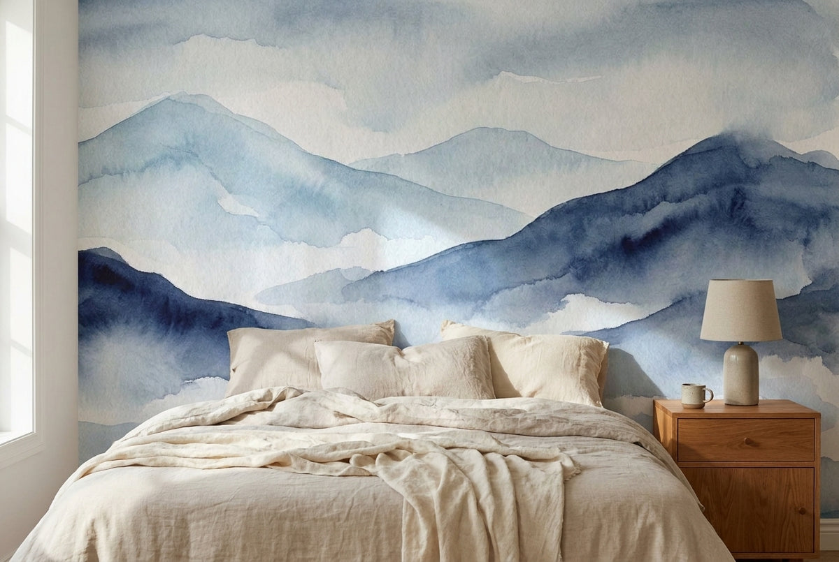 Papier peint mural Montagnes Bleues Aquarelle