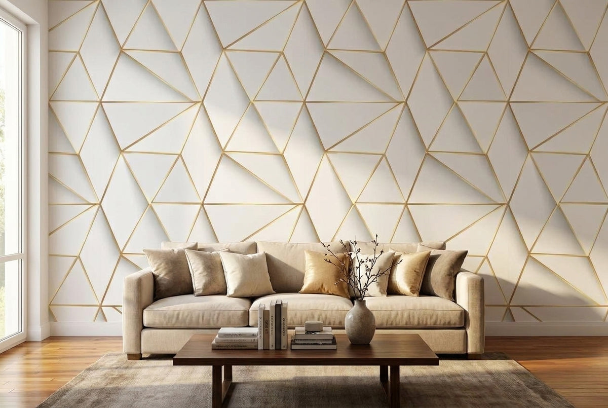 Papier peint mural Géométrie Or & Blanc 3D