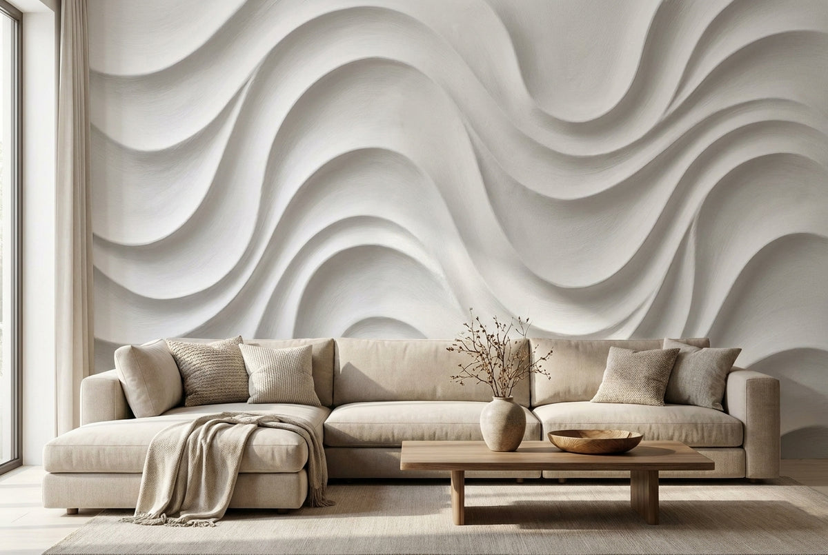 Papier peint mural Vagues Relief Blanc 3D