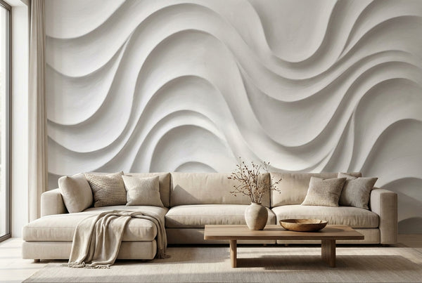 Papier peint mural Vagues Relief Blanc 3D