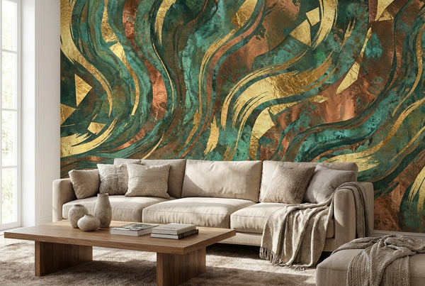 Papier peint mural Patine Verte et Or