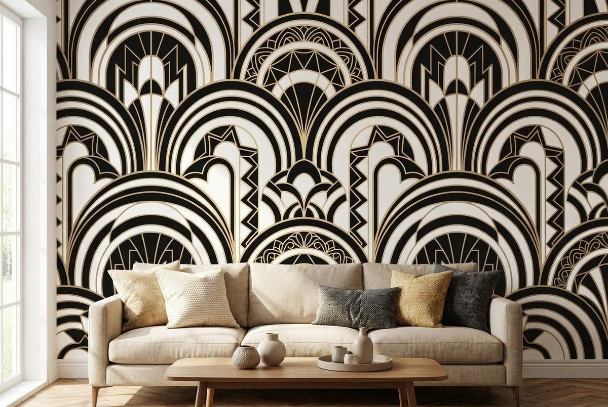 Papier peint mural Art Déco Arches Noir & Blanc