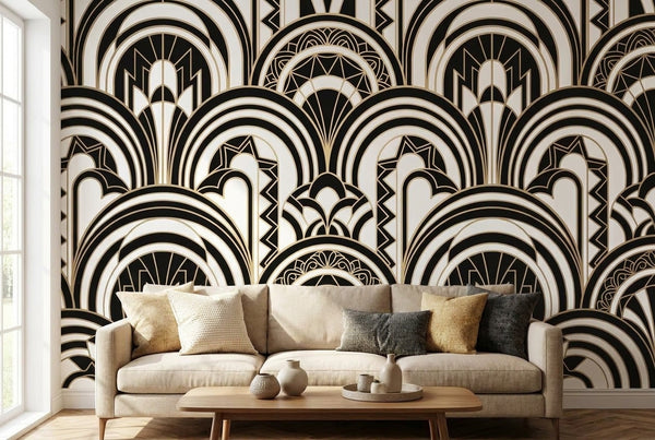 Papier peint mural Art Déco Arches Noir & Blanc