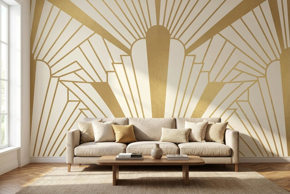 Papier peint mural Art Déco Soleil Crème