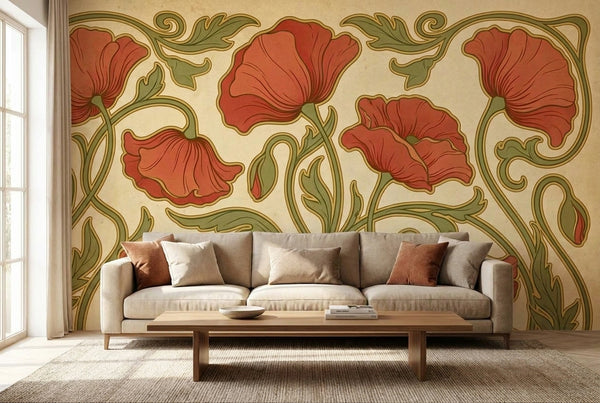 Papier peint mural Art Nouveau Coquelicots