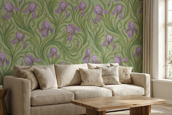 Papier peint mural Art Nouveau Iris Violets