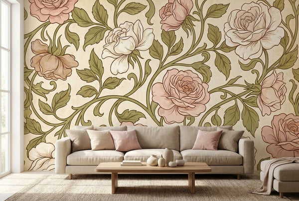Papier peint mural Art Nouveau Roses Anciennes