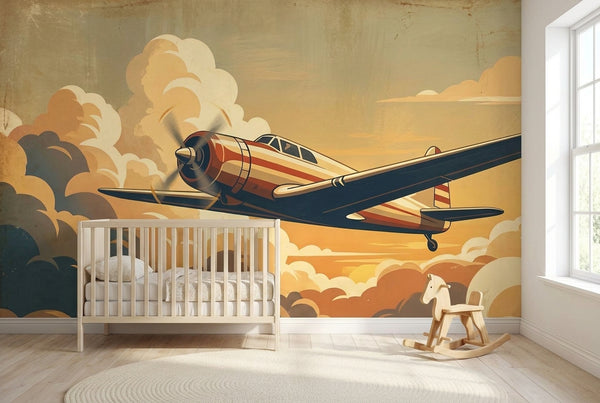Papier peint mural Avion Vintage dans les Nuages