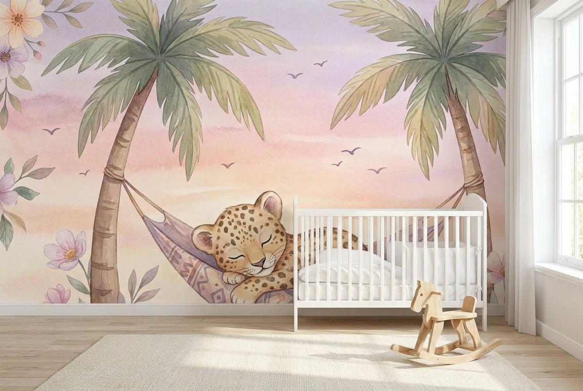 Papier peint mural Bébé Léopard au Hamac
