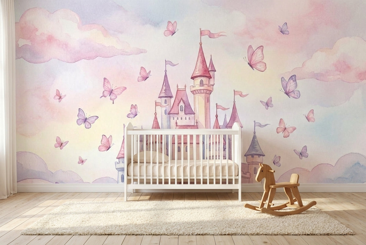 Papier peint mural Château Rose aux Papillons