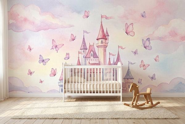 Papier peint mural Château Rose aux Papillons