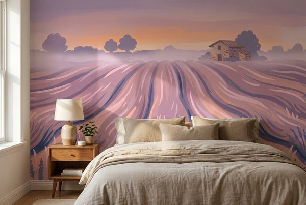 Papier peint mural Champs de Lavande au Crépuscule