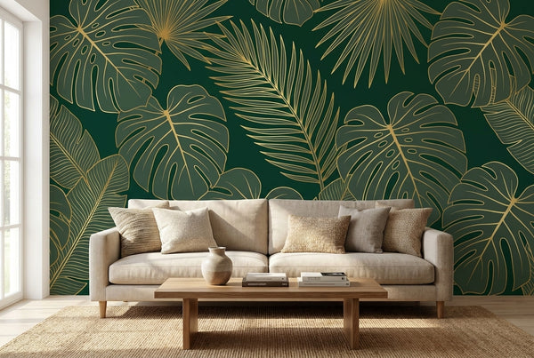 Papier peint mural Feuillage XXL Doré