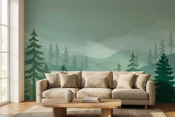 Papier peint mural Forêt Brumeuse Émeraude