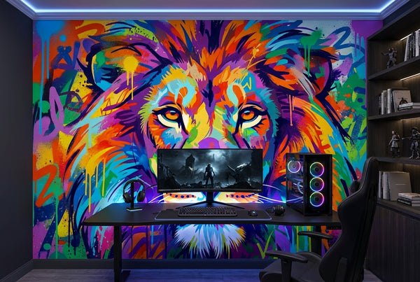 Papier peint mural Lion Graffiti Coloré