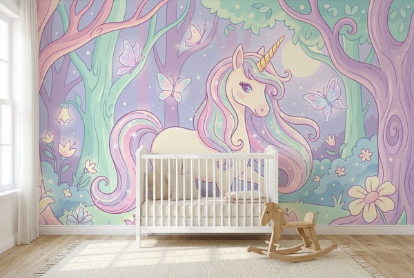 Papier peint mural Licorne dans la Forêt Magique