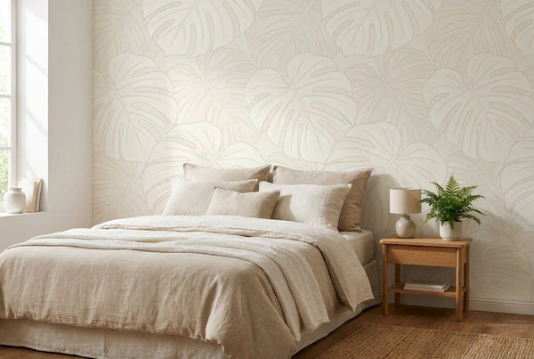 Papier peint mural Monstera Blanc Cassé