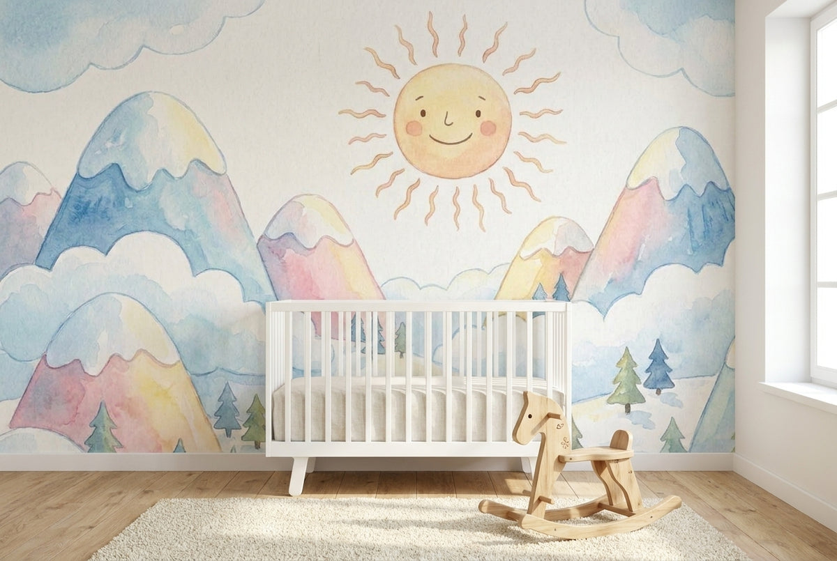 Papier peint mural Montagnes Enneigées Pastel