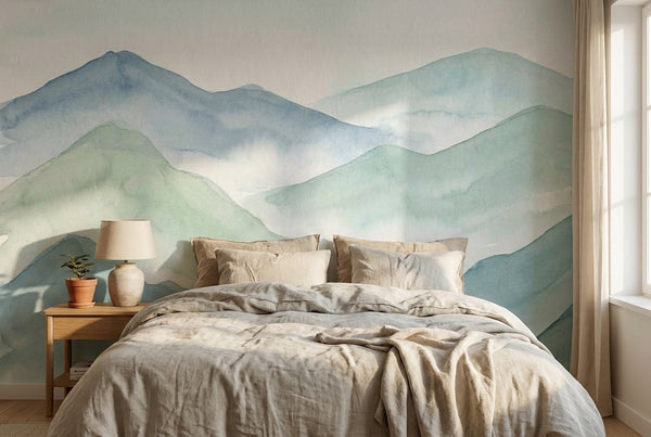 Papier peint mural Montagnes Aquarelle Tons Doux