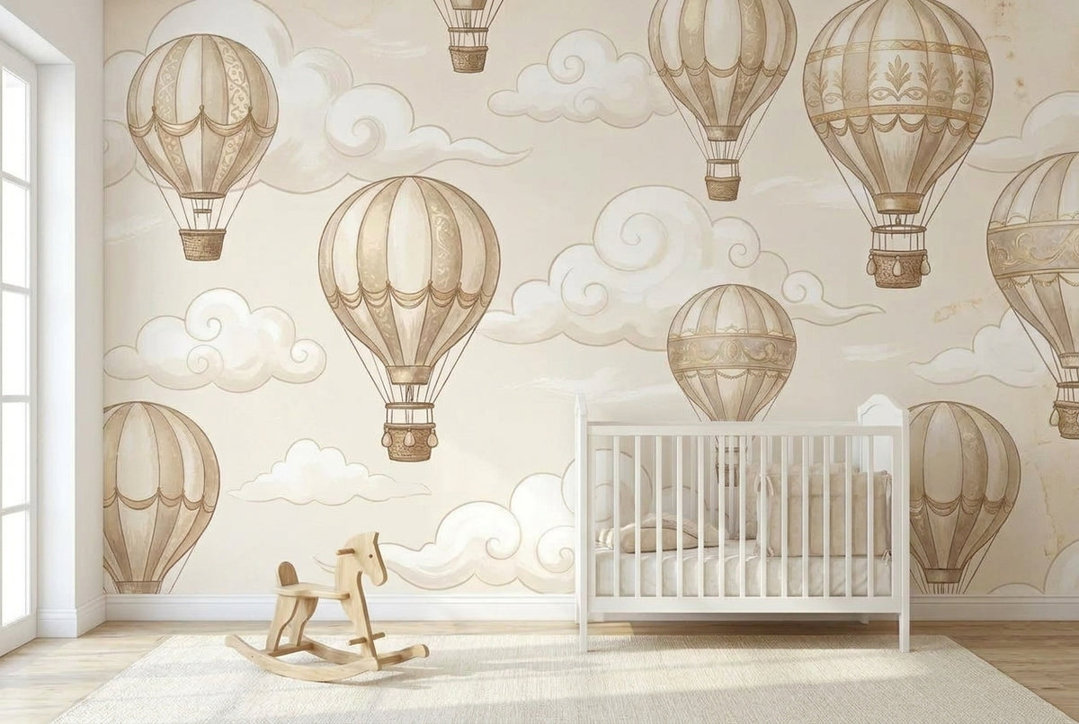 Papier peint mural Montgolfières Nuages Crème