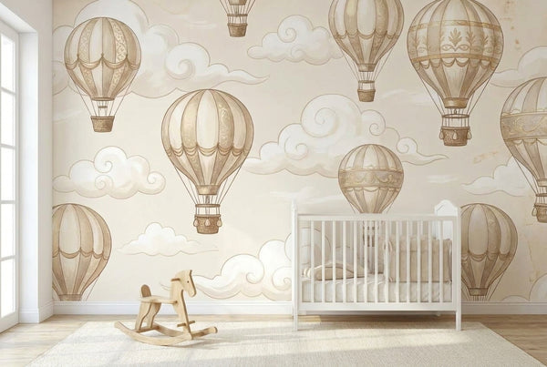 Papier peint mural Montgolfières Nuages Crème