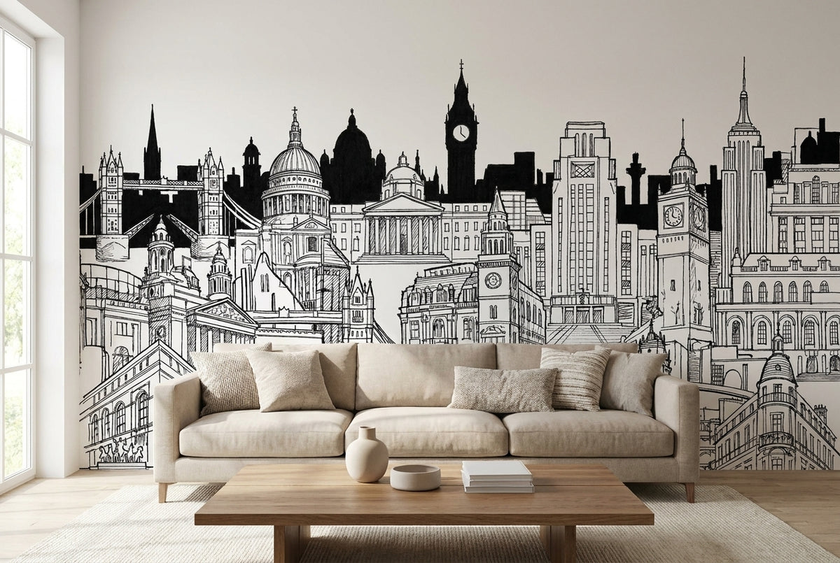 Papier peint mural Skyline Urbain Noir & Blanc