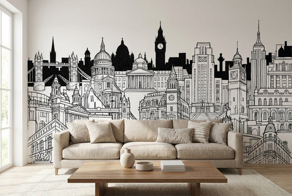 Papier peint mural Skyline Urbain Noir & Blanc