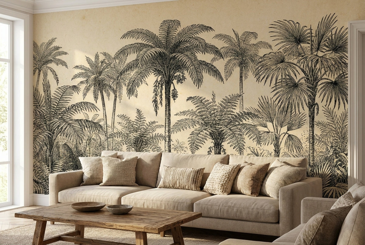 Papier peint mural Palm Scenery Beige