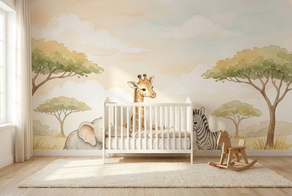 Papier peint mural Animaux de la Savane Aquarelle