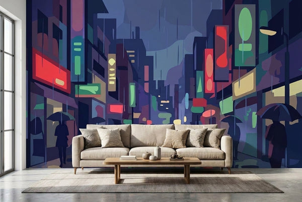 Papier peint mural Ville la Nuit et Néons
