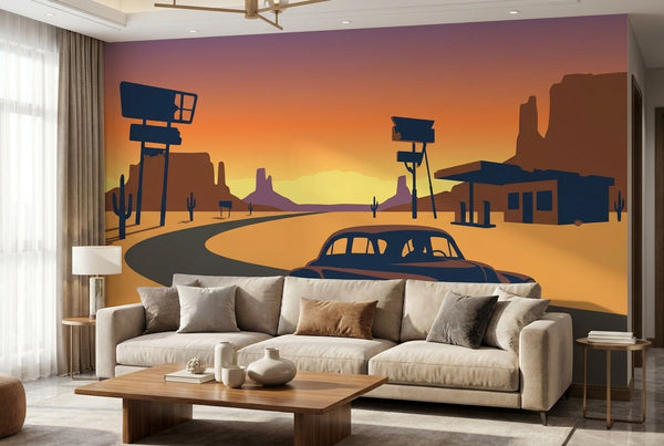 Papier peint mural Voiture Vintage sur la Route 66